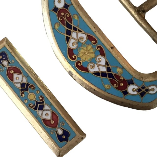 Bronze Enamelware Belt Buckle, Circa 1910 - 5