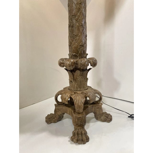 Vintage 1950s Italian Baroque Style Hand Carved Wood Floor Lamp - 3