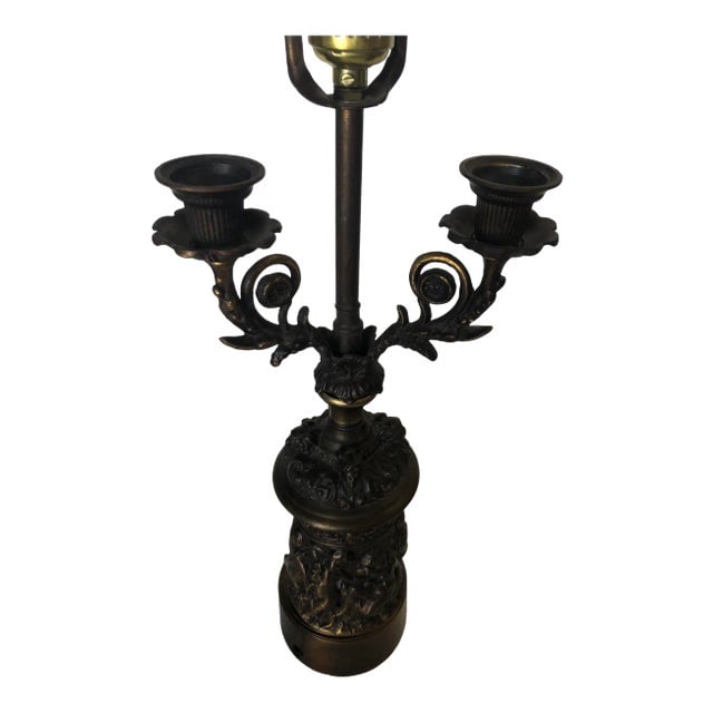 Neo-Classic Bronze Patina Cherub Candelabra Table Lamp (1 of 9)