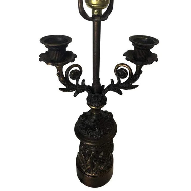 Neo-Classic Bronze Patina Cherub Candelabra Table Lamp - 2