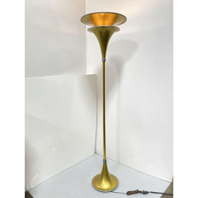 1930s Art Deco Anodized Gold-Tone Spun Aluminum Torchiere Floor Lamp - 2