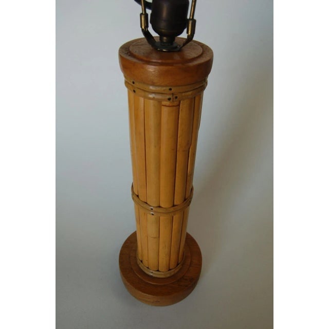 1950s Restored Round Split Rattan Table Lamp With Carved Wood Base & Wrappings - 4