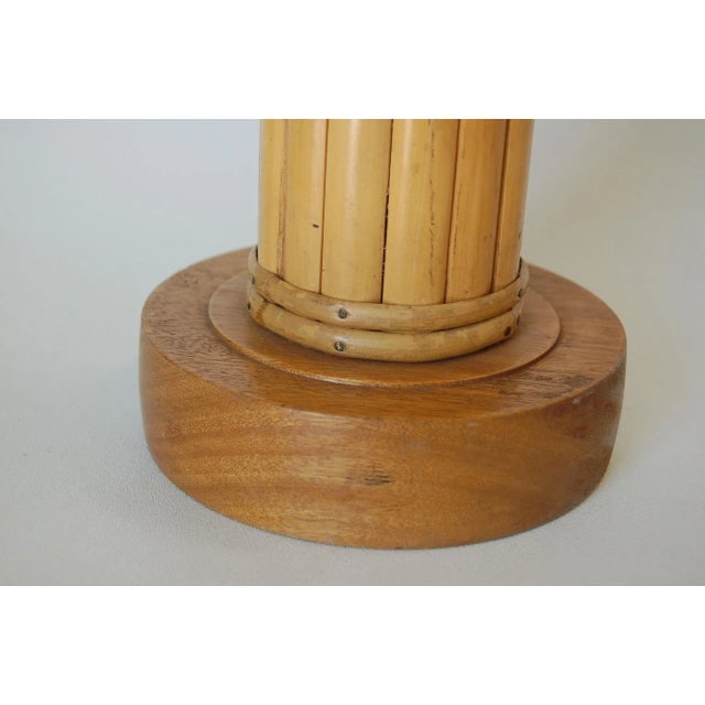 1950s Restored Round Split Rattan Table Lamp With Carved Wood Base & Wrappings - 5