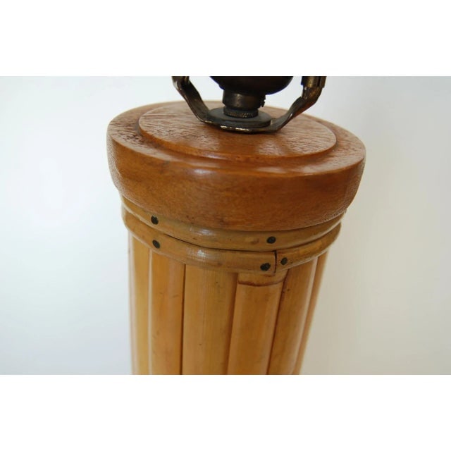 1950s Restored Round Split Rattan Table Lamp With Carved Wood Base & Wrappings - 6