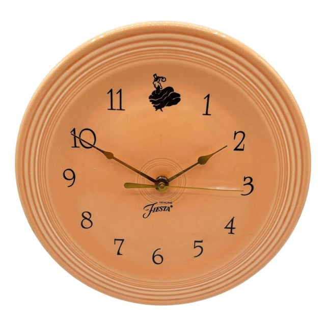 1950s Pink "Apricot" Fiestaware Ceramic Plate Wall Clock by Homer Laughlin (1 of 8)