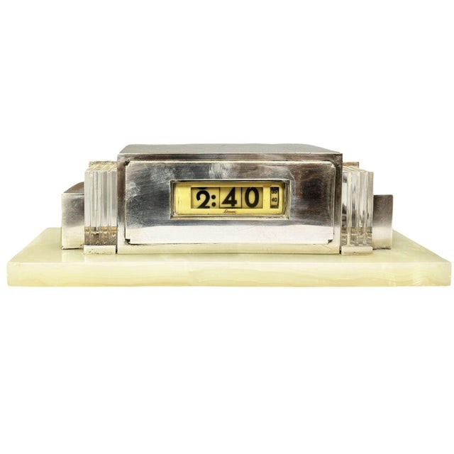 1930 Art Deco Silver Plate & Marble Model 975 Digital Mantel Clock by Lawson - 2