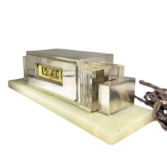 1930 Art Deco Silver Plate & Marble Model 975 Digital Mantel Clock by Lawson - 3