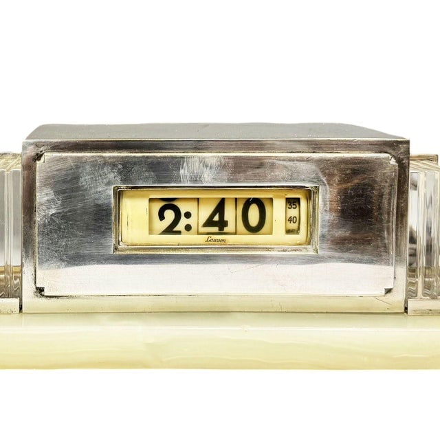 1930 Art Deco Silver Plate & Marble Model 975 Digital Mantel Clock by Lawson - 4