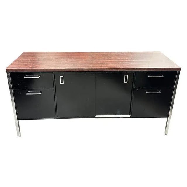1970s Modern Black & Chrome Metal Tanker Credenza by Steelcase - 2