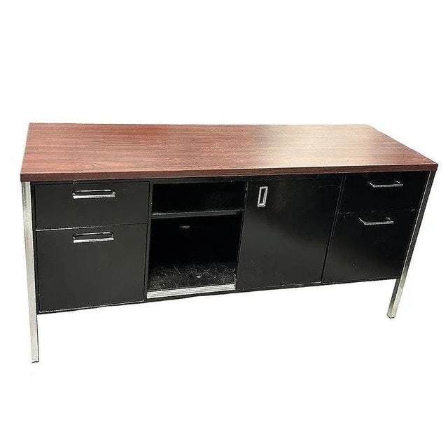 1970s Modern Black & Chrome Metal Tanker Credenza by Steelcase - 3