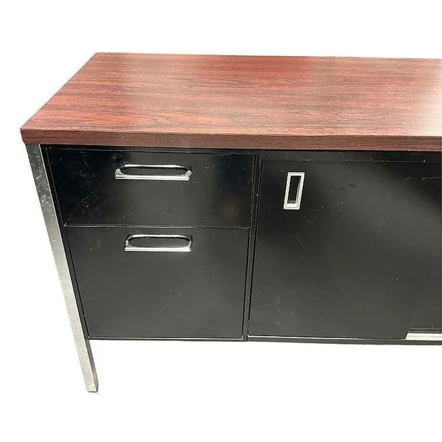 1970s Modern Black & Chrome Metal Tanker Credenza by Steelcase - 7