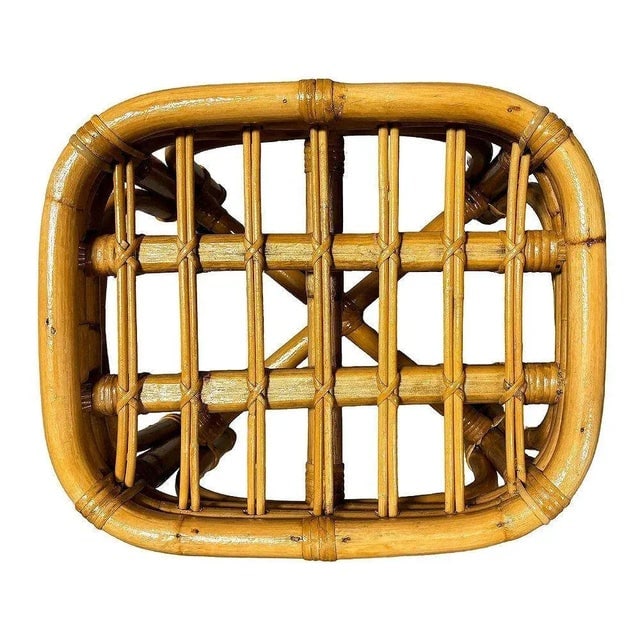 1950s Restored Mid-Century Rattan & Wicker Triple Arched Vanity Stool With Palm Fabric - 6