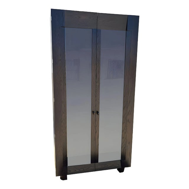 Tall Dakota Jackson "Ocean" Espresso Oak Bookcase Display Cabinet (1 of 8)