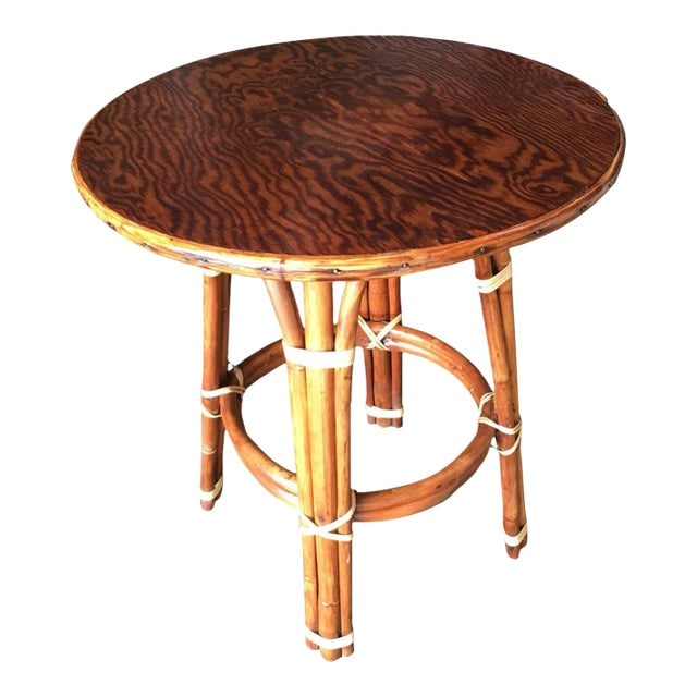 1950s Restored Rattan "Double Circle" Side Table with Mahogany Top (1 of 5)