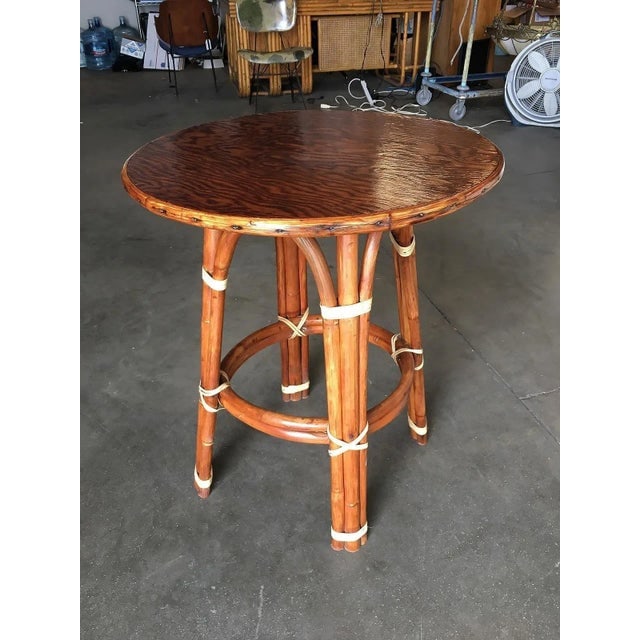 1950s Restored Rattan "Double Circle" Side Table with Mahogany Top - 2