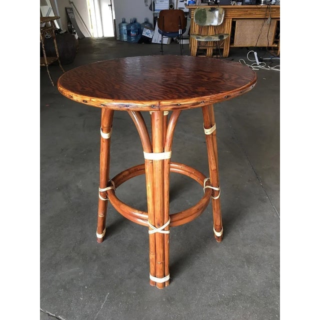 1950s Restored Rattan "Double Circle" Side Table with Mahogany Top - 3