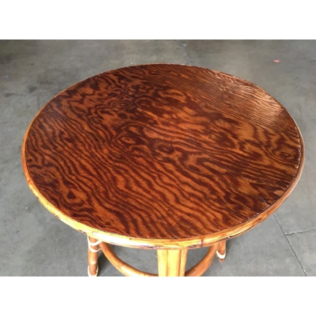 1950s Restored Rattan "Double Circle" Side Table with Mahogany Top - 4