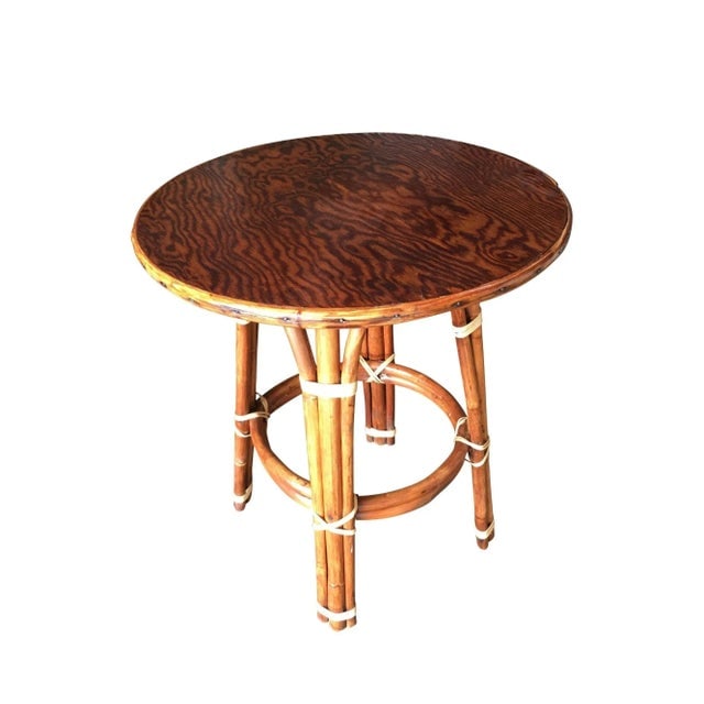 1950s Restored Rattan "Double Circle" Side Table with Mahogany Top - 5
