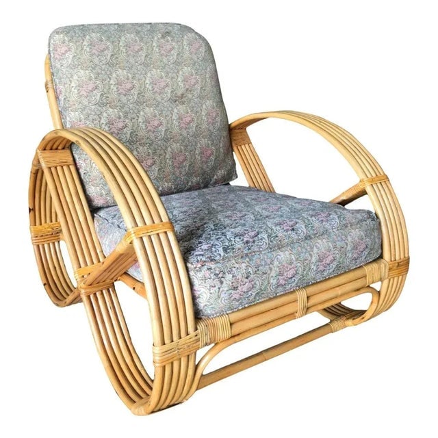 1950s Restored Five-Strand Round Full Pretzel Rattan Lounge Chair - 3