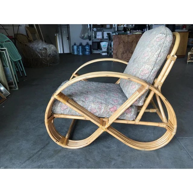 1950s Restored Five-Strand Round Full Pretzel Rattan Lounge Chair - 5