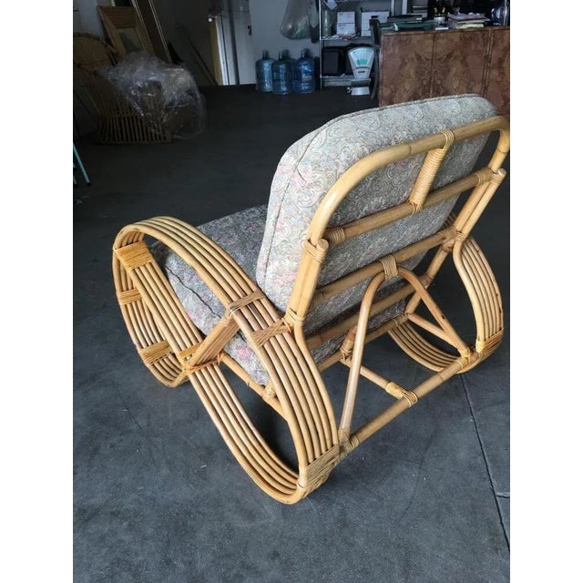 1950s Restored Five-Strand Round Full Pretzel Rattan Lounge Chair - 6