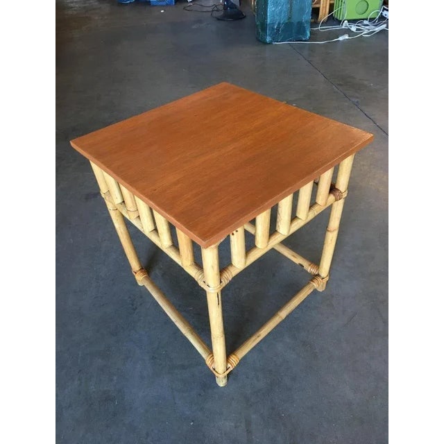 Restored Vintage Set of 3 Rattan Nesting Side Tables W/ Mahogany Top - 10