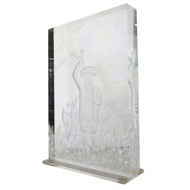Three Dimensional "Yom Kippur" Etched Acrylic Block Art by Dekel - 3