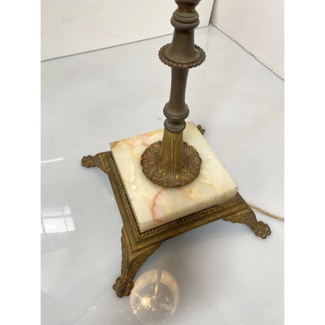 Brass and Marble Regency Floor Lamp With Shade , Circa 1930 - 3