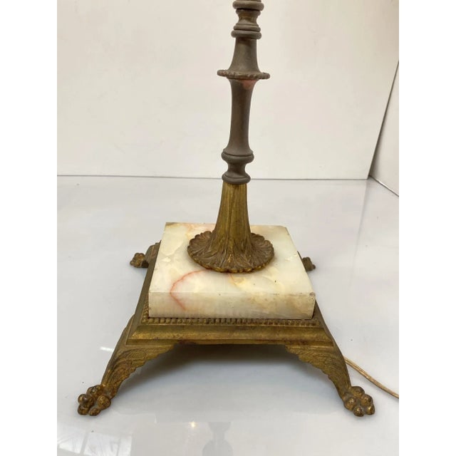 Brass and Marble Regency Floor Lamp With Shade , Circa 1930 - 4