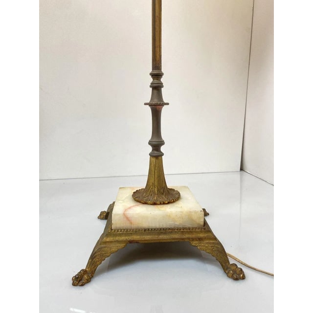 Brass and Marble Regency Floor Lamp With Shade , Circa 1930 - 5