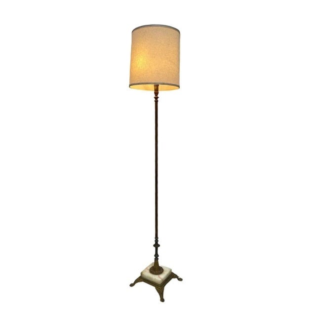 Brass and Marble Regency Floor Lamp With Shade , Circa 1930 - 6