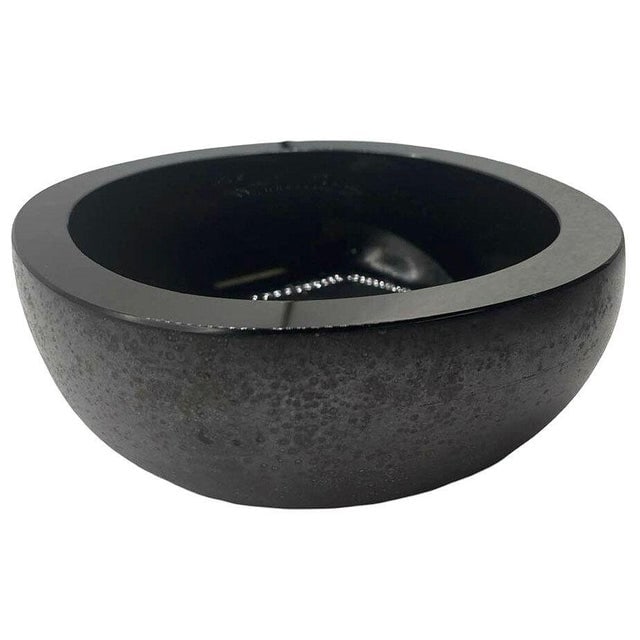 Mid 20th Century Italian Murano Black Art Glass Bowl Signed Boudin Murano - 3