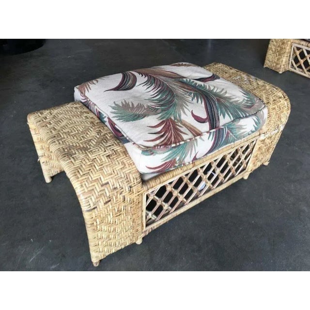 Restored Woven Wicker "Peacock" Throne Lounge Chair W/ Matching Ottoman - 12