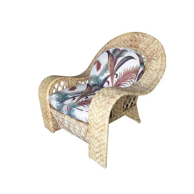 Restored Woven Wicker "Peacock" Throne Lounge Chair W/ Matching Ottoman - 3