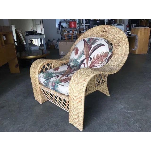 Restored Woven Wicker "Peacock" Throne Lounge Chair W/ Matching Ottoman - 5