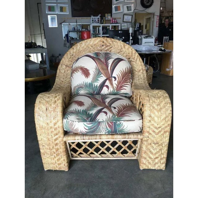 Restored Woven Wicker "Peacock" Throne Lounge Chair W/ Matching Ottoman - 6