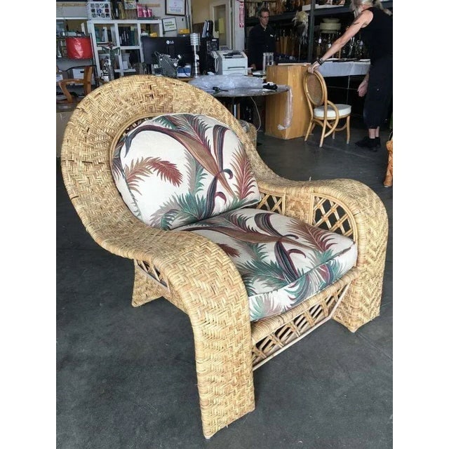 Restored Woven Wicker "Peacock" Throne Lounge Chair W/ Matching Ottoman - 7