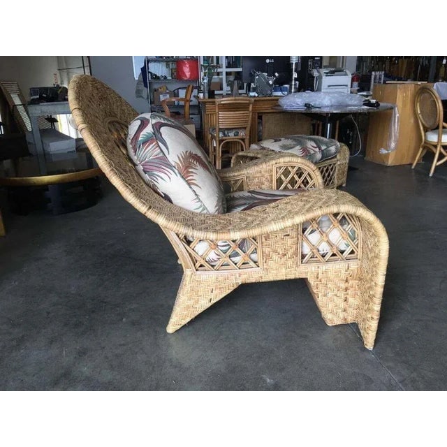 Restored Woven Wicker "Peacock" Throne Lounge Chair W/ Matching Ottoman - 8