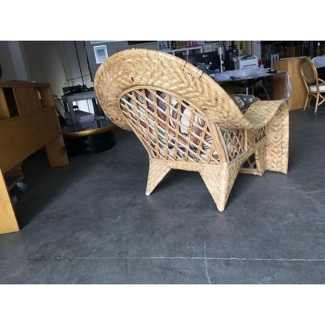 Restored Woven Wicker "Peacock" Throne Lounge Chair W/ Matching Ottoman - 9