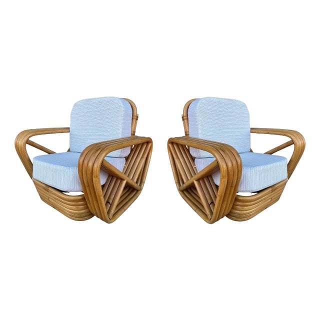 Restored Mid-Century Child Size 4-Strand Square Pretzel Rattan Lounge Chair, Pair: Title: Restored Mid-Century Child Size 4-Strand Square Pretzel Rattan Lounge Chair, Pair Description: This beautifully restored pair of child-size four-strand square pretzel rattan lounge chairs.