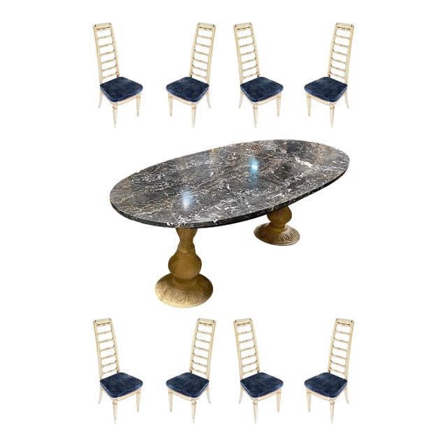 Portoro Nero Marble Dining Set With High Back Thomasville Chairs (1 of 12)