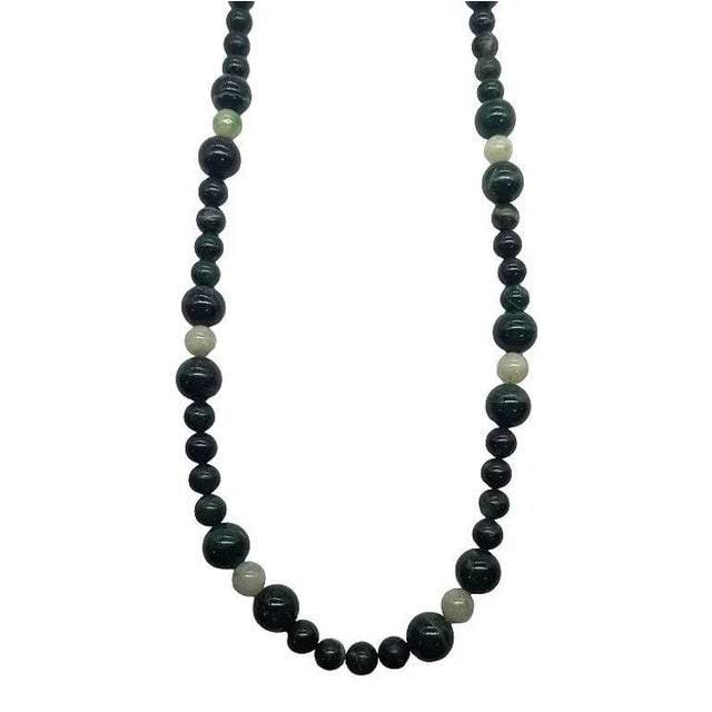 Silk Knotted Jade & Moss Agate Round Beaded Necklace W Gold-Filled Clasp - 2