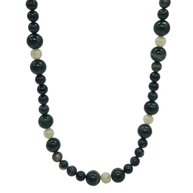 Silk Knotted Jade & Moss Agate Round Beaded Necklace W Gold-Filled Clasp - 3