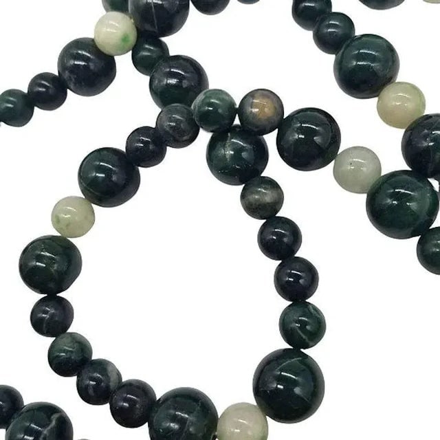 Silk Knotted Jade & Moss Agate Round Beaded Necklace W Gold-Filled Clasp - 4