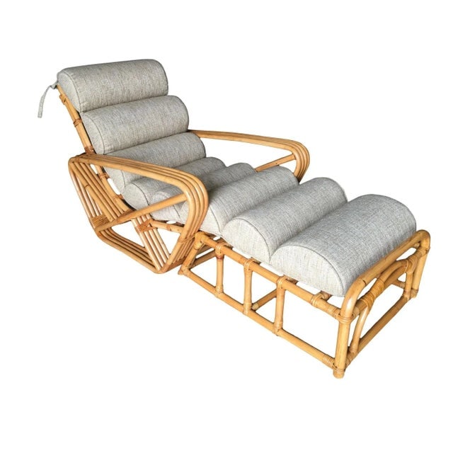 Restored 1940s Rattan 2 Piece Square Pretzel 4-Strand Chaise Lounge - 8