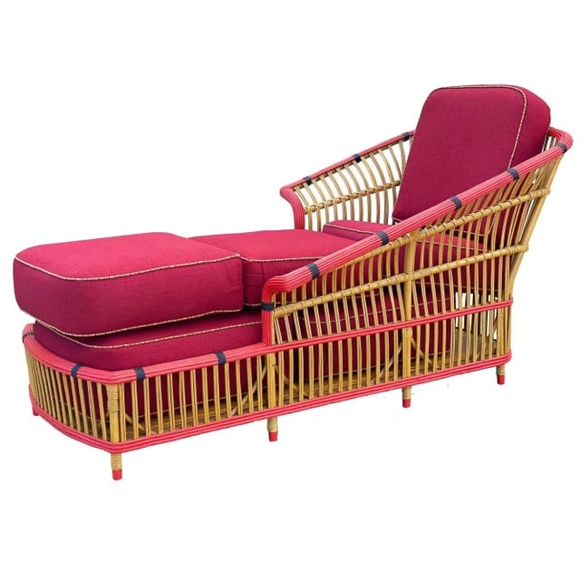 Restored 1930s Stick Reed Rattan "President" Chaise Lounge - 3