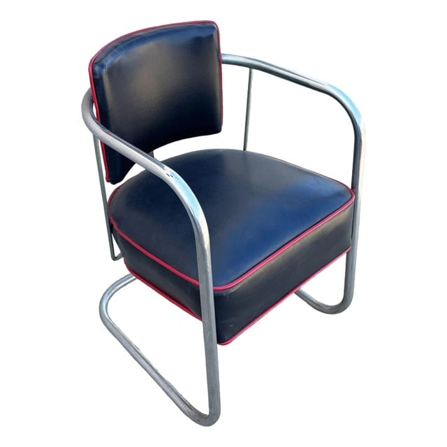 Streamline Art Deco Chrome Tubular Cantilever Springer Club Chair Attributed to Royal Metal: Title: Streamline Art Deco Chrome Tubular Cantilever Springer Club Chair Attributed to Royal Metal Description: Offered is an Art Deco era cantilever lounge chair featuring a tubular chrome steel fram