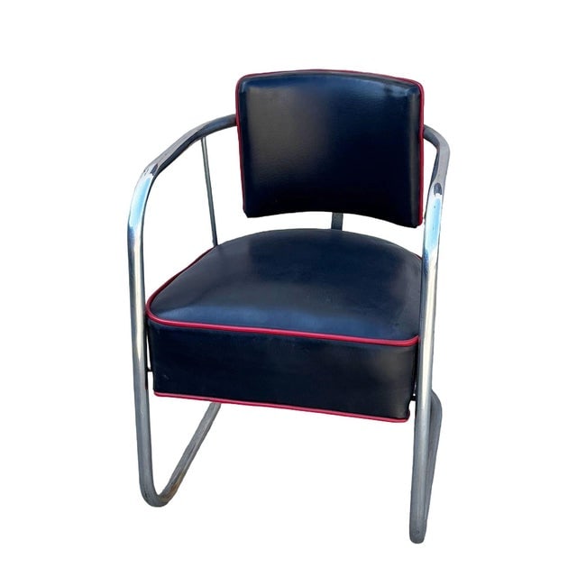 Streamline Art Deco Chrome Tubular Cantilever Springer Club Chair Attributed to Royal Metal - 2