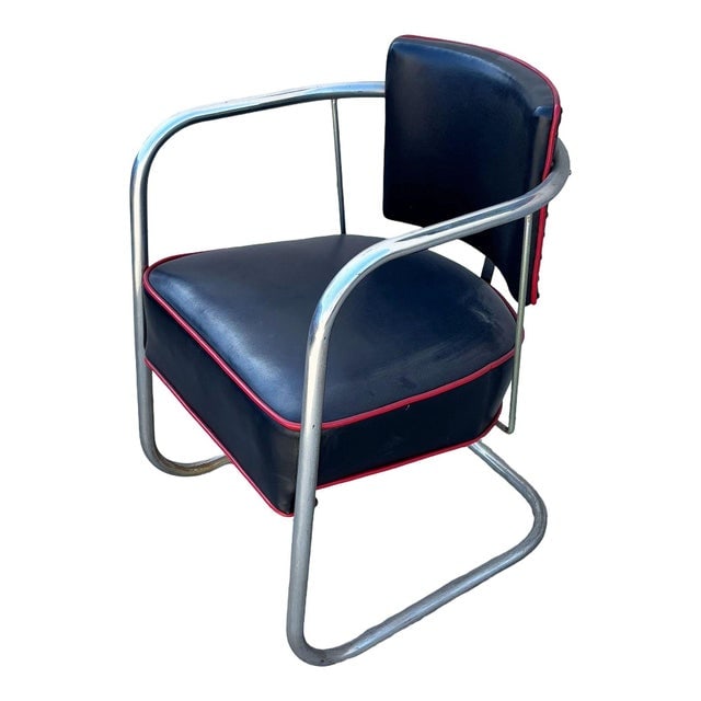 Streamline Art Deco Chrome Tubular Cantilever Springer Club Chair Attributed to Royal Metal - 3