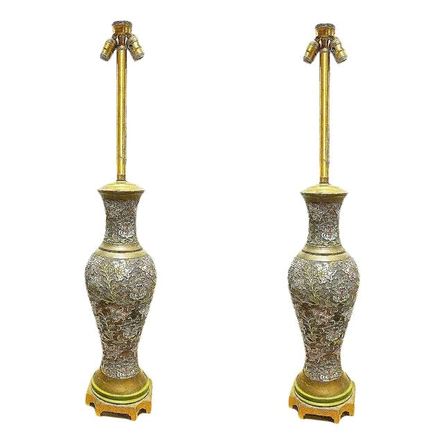 Arts & Craft Chinese Bronze Cloisonn√© Enamel Vase Lamp by Mimi London, Pair (1 of 6)
